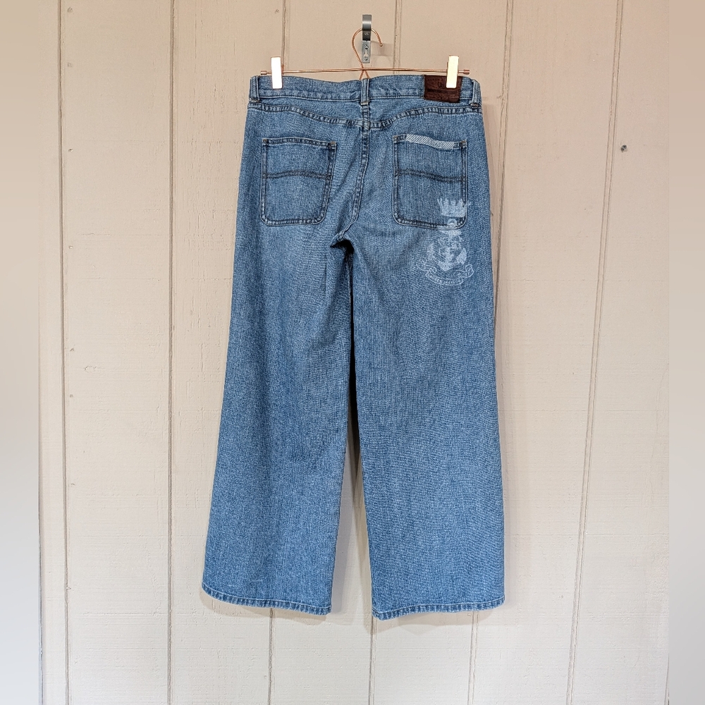 Vintage Ralph Lauren‎ Patchwork Wide Leg Jeans Nautical Anchor Old Money - Picture 2 of 15